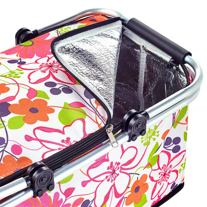 Insulated Cooler Picnic Basket Handles Zip Closure Floral Or Polka Dot#select-basket_floral