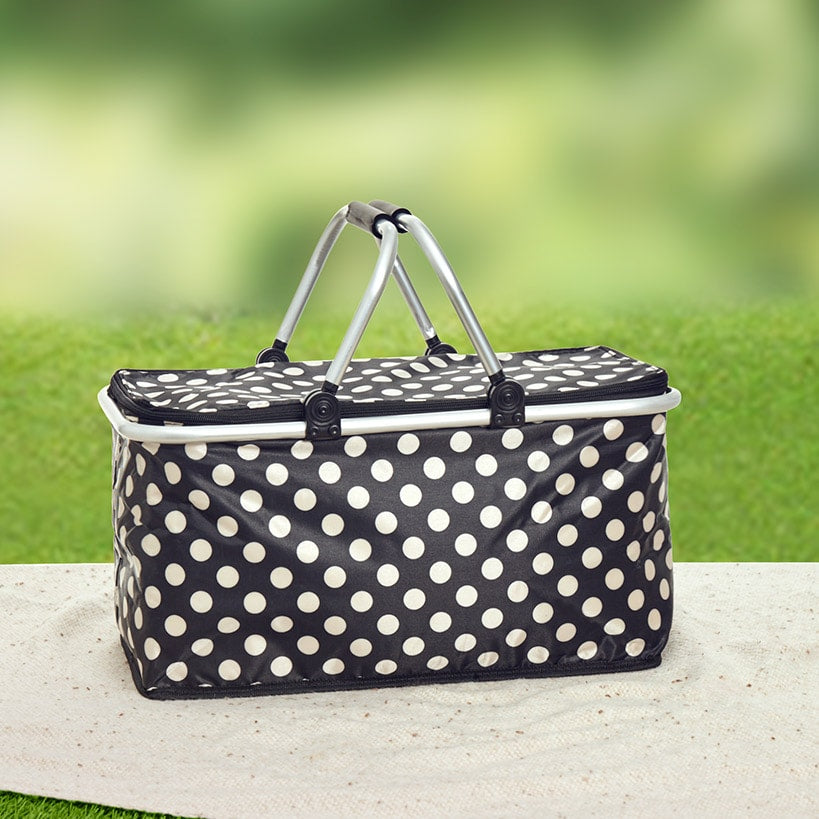 Insulated Cooler Picnic Basket Handles Zip Closure Floral Or Polka Dot#select-basket_polka-dots
