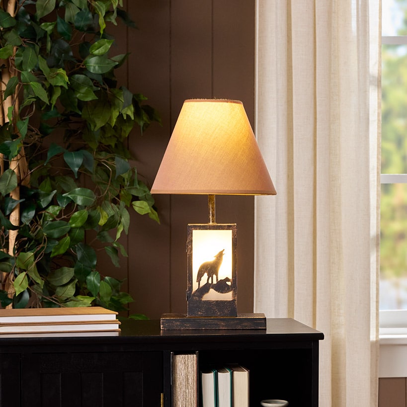 Woodland Animal Silhouette Tabletop Lamp - Bear, Moose, or Wolf#select-lamp_wolf