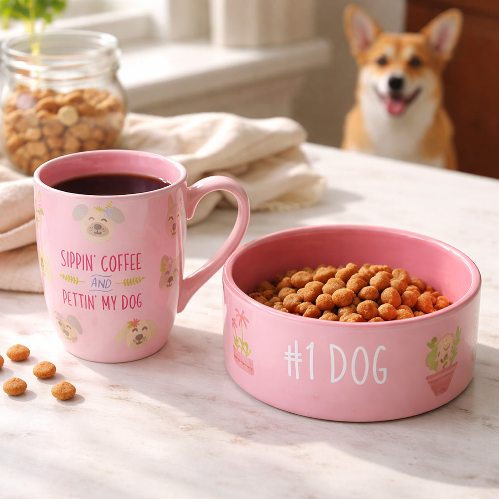 Pet Lover Dog Bowl and Coffee Mug Matching Gift Set