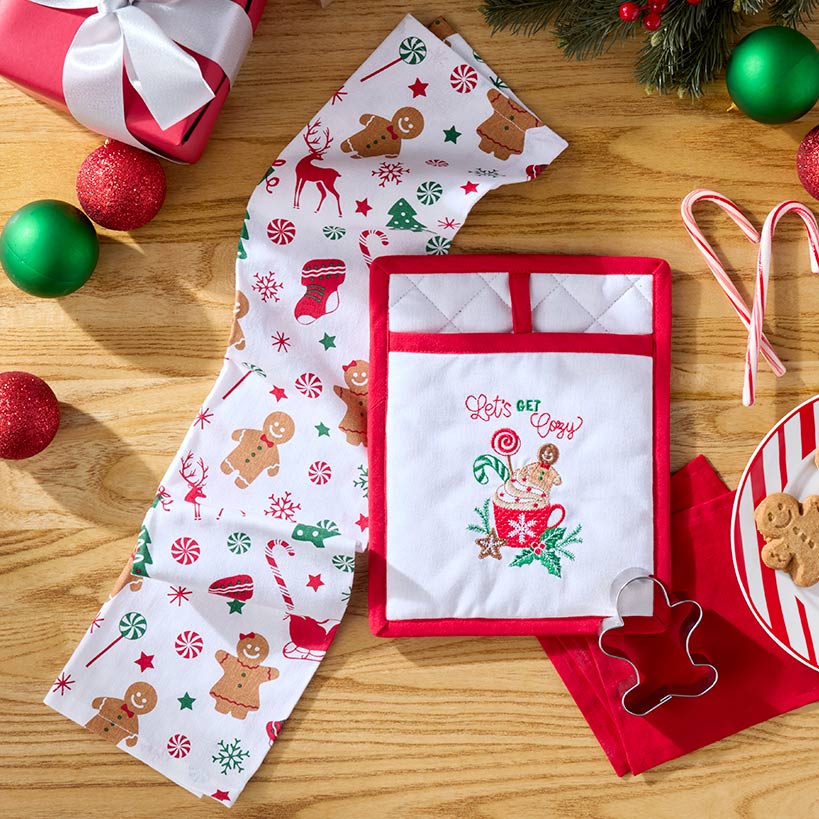 Holiday Kitchen Gift Set: Towel, Pot Holder Wooden Spoon or Cookie Cutter#select-set_towel-&-cookie-cutter-gift-set