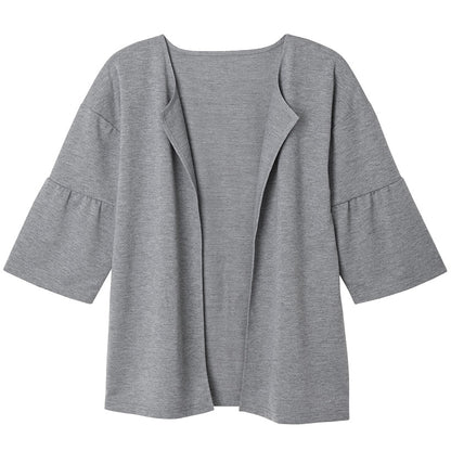 Open Front Cardigan with Ruffle 3/4 Sleeve