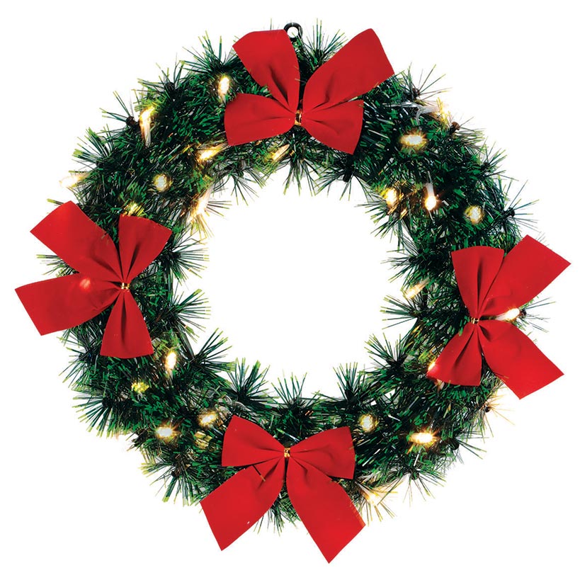 12" Holiday Lighted LED Car Wreath With 4 Bows
