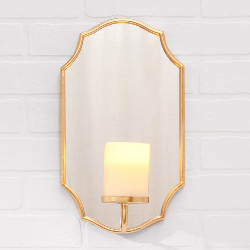 Elegant Mirror Wall Sconce With LED Candle - Black or Gold