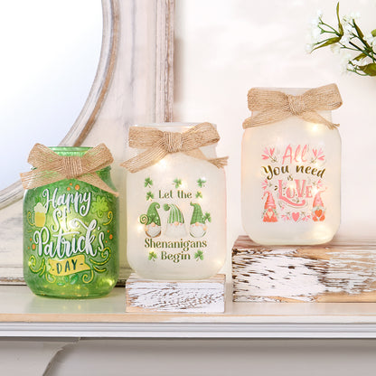 Valentine's And St Patrick's Fairy Light Mason Jar Décor