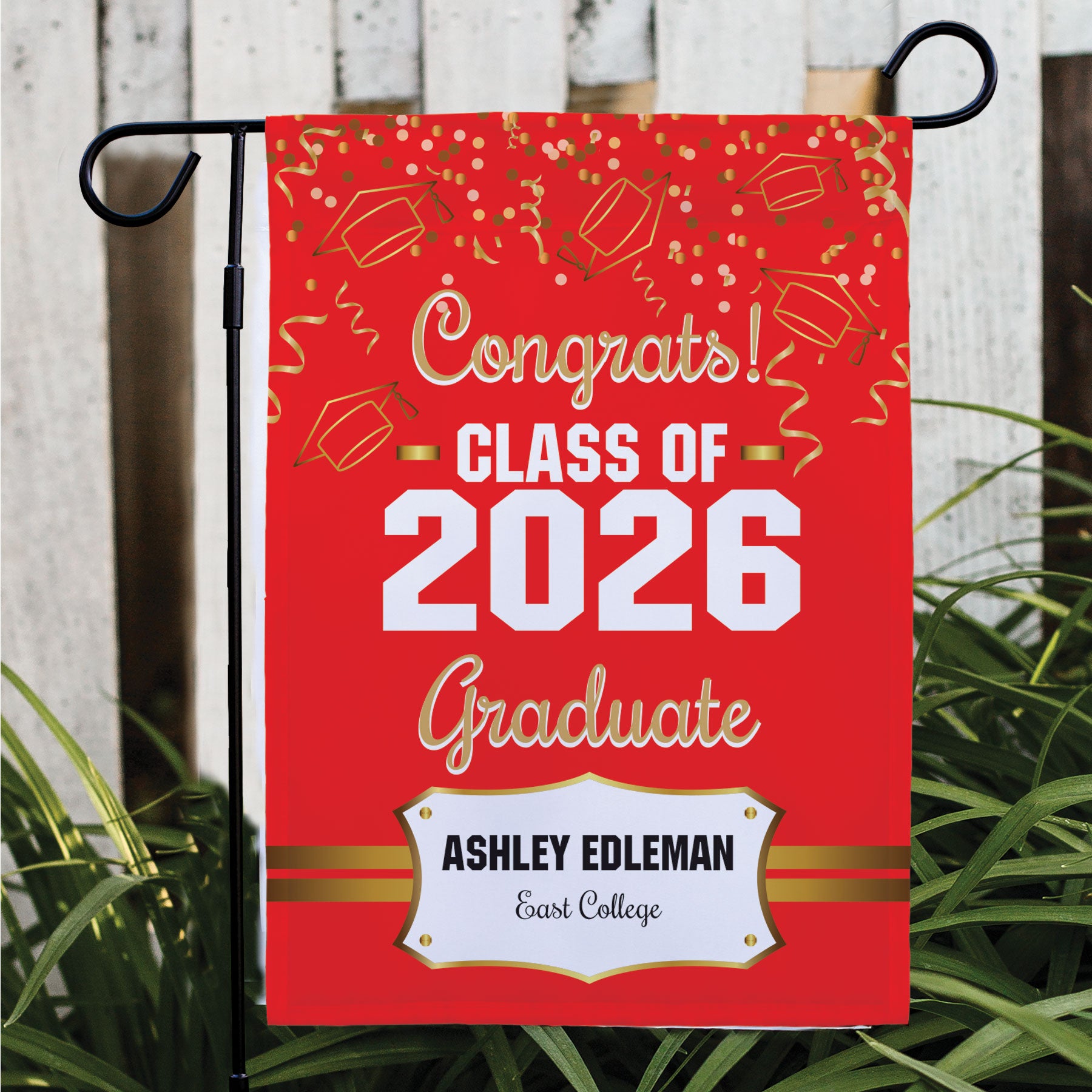 Personalized Gold Confetti Graduation Double-Sided Garden Flag