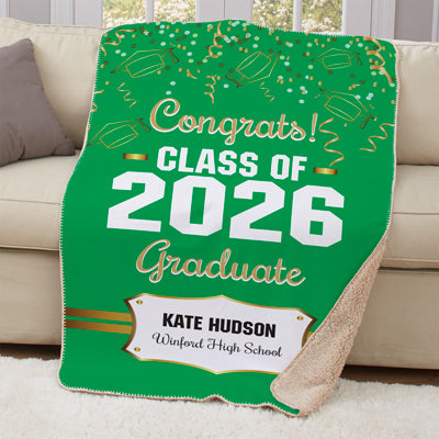 Personalized Gold Confetti Graduation Throw Blanket