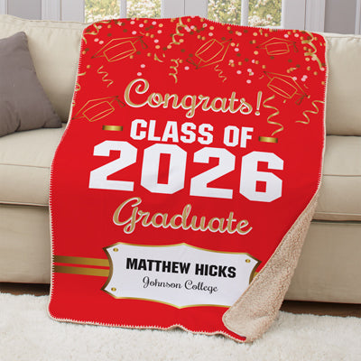 Personalized Gold Confetti Graduation Throw Blanket