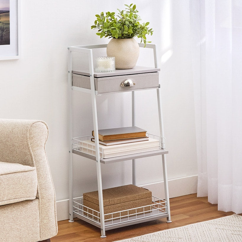 Freestanding Ladder Shelf with Drawer - 3 Shelves - 31"H