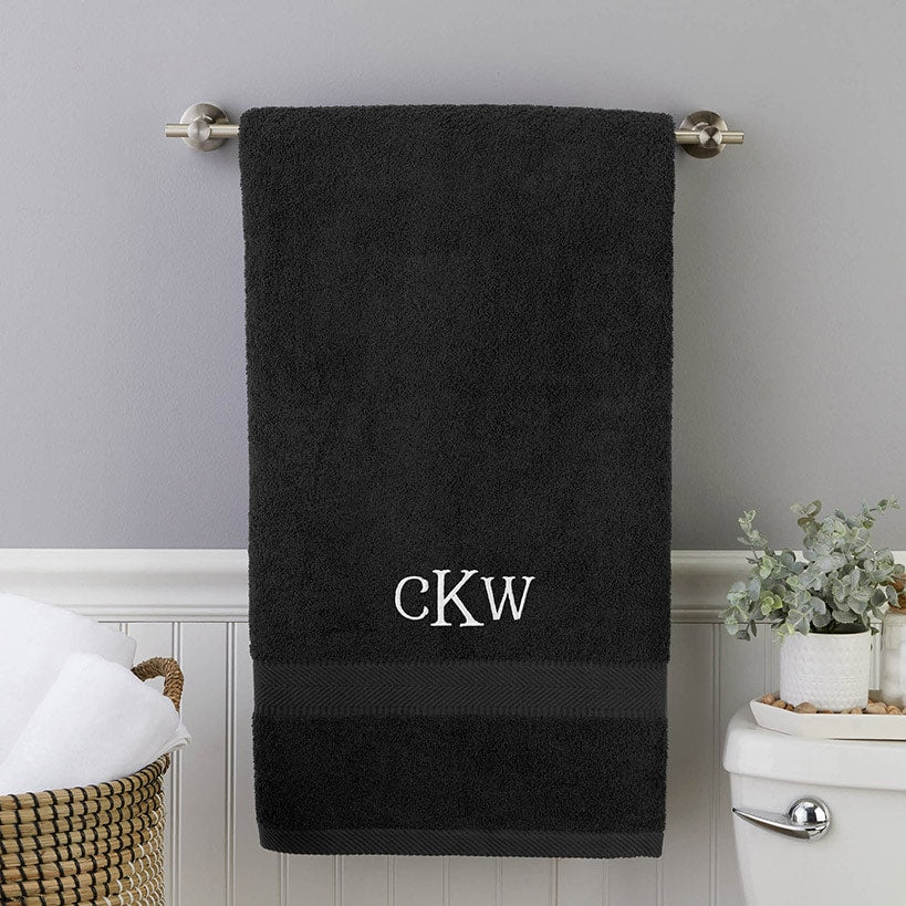 Personalized Embroidered Black Bath Towels