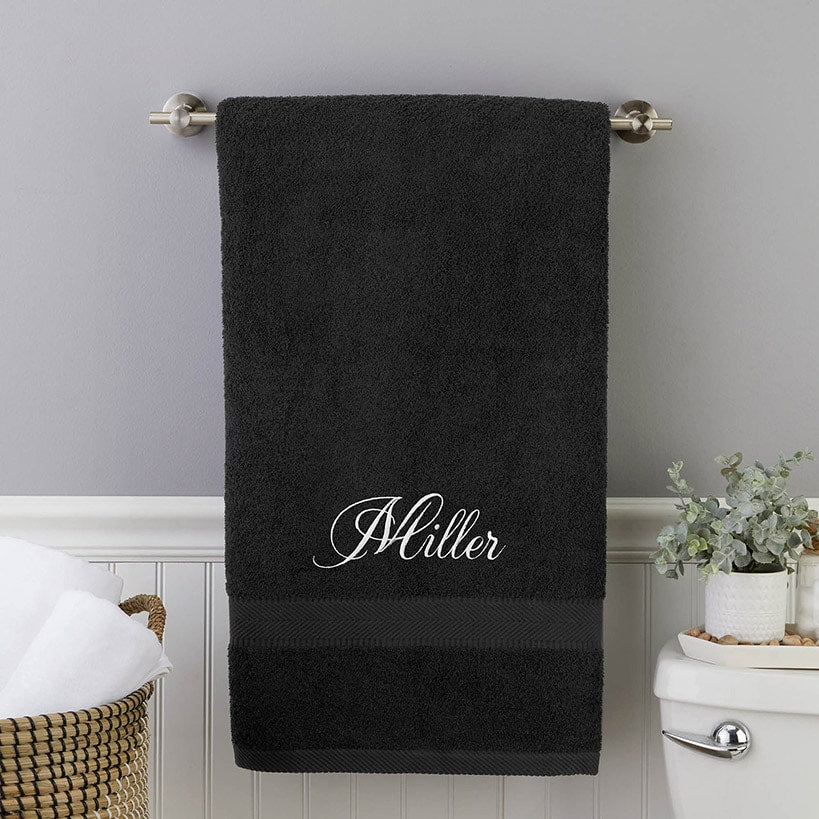 Personalized Embroidered Black Bath Towels