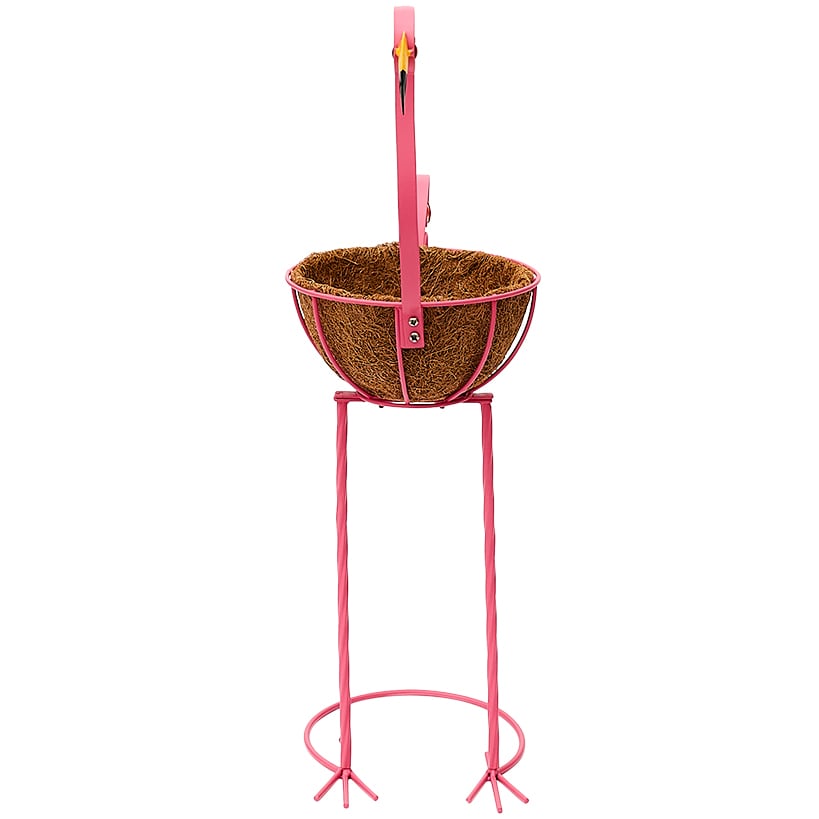 Tropical Flamingo Metal Planter Stand with Basket#select-size_large