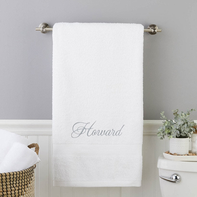Personalized Embroidered White Bath Towels