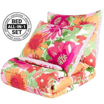 Summer Floral Reversible Queen or King Complete Comforter Set