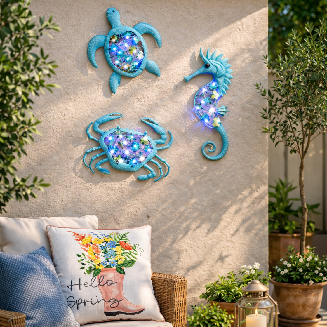 Lighted Outdoor Coastal Metal Wall Decor | The Lakeside Collection