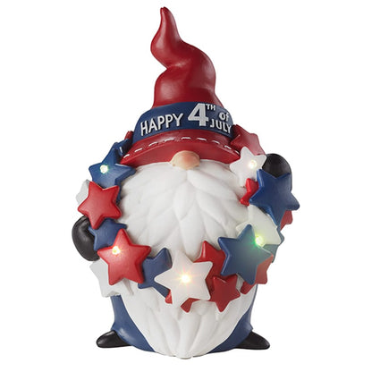 Lighted Color-Changing Americana Gnome