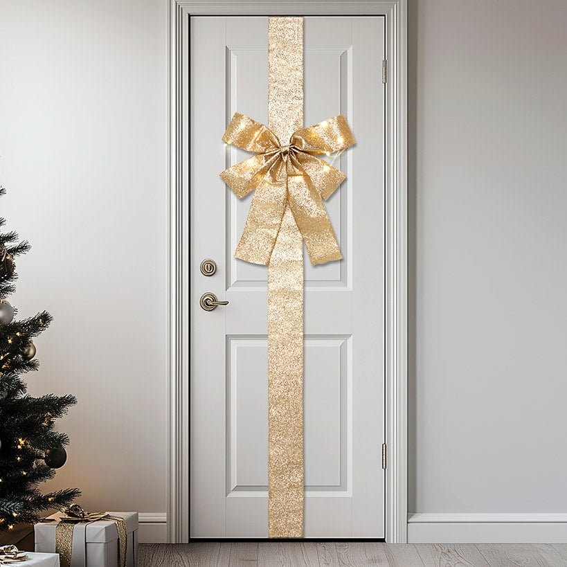Lighted Christmas Door Bow with Remote#select-color_gold
