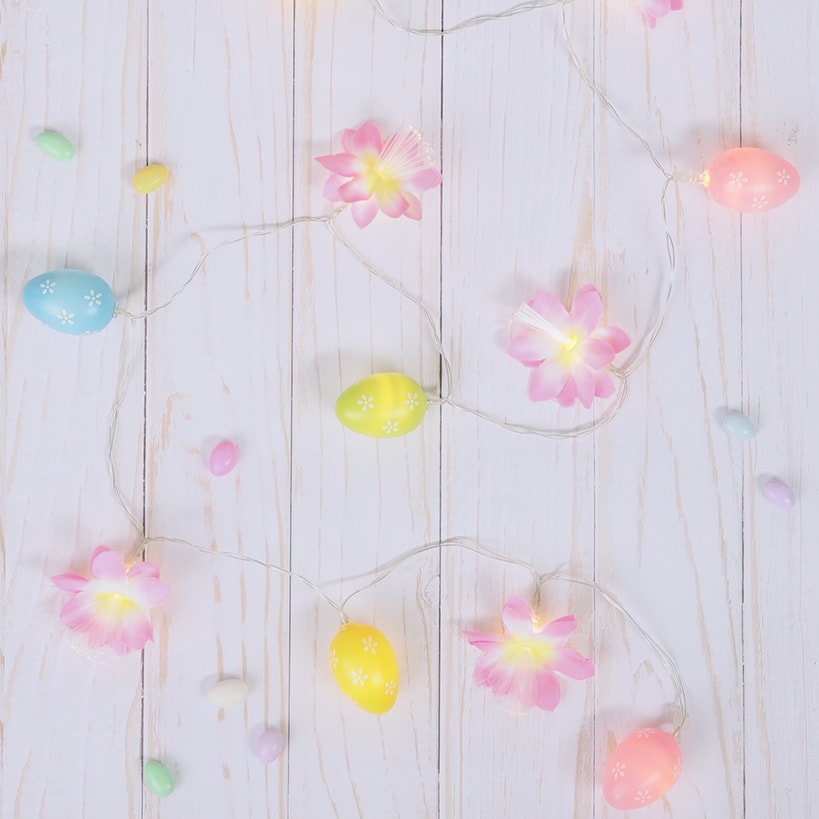Pastel Easter Egg String Light With Flowers - Battery Operated