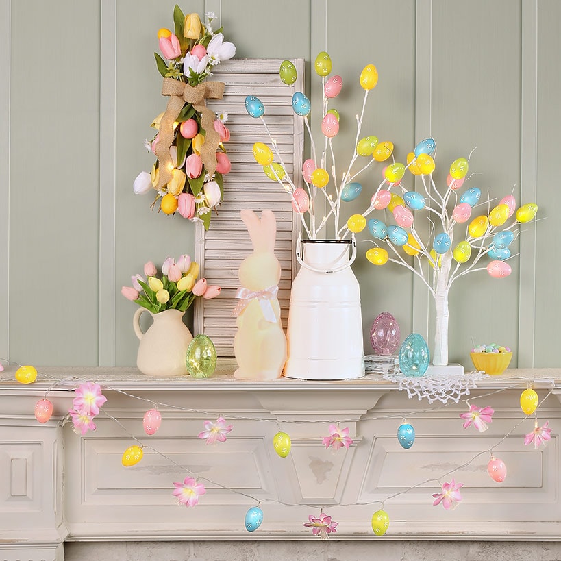 Pastel Easter Egg String Light With Flowers - Battery Operated