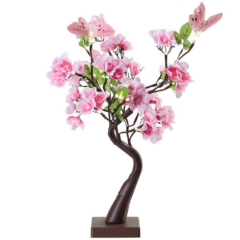 Lighted Fiber Optic Flower Butterfly Tabletop Tree - Pink or Yellow