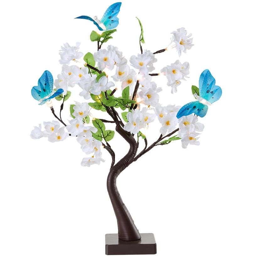 Lighted Fiber Optic Flower Butterfly Tabletop Tree - Pink or Yellow