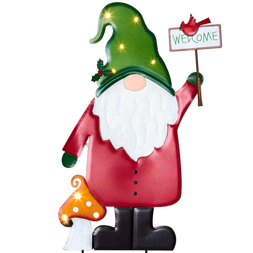 Lighted LED Holiday Welcome Gnome Garden Stake