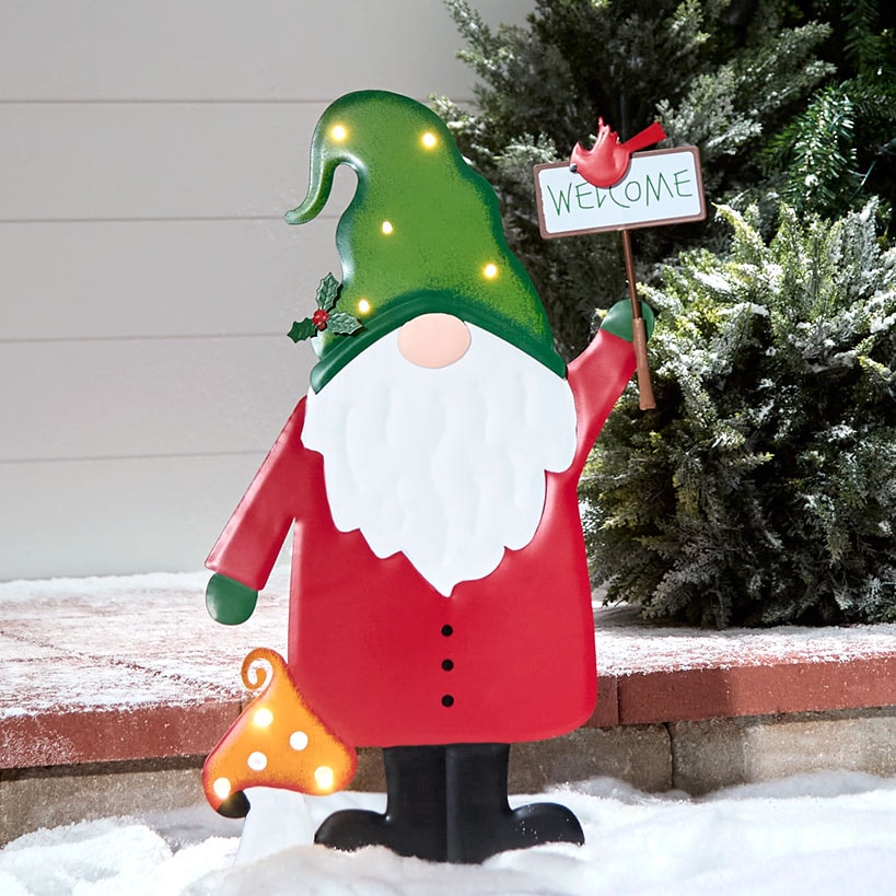 Lighted LED Holiday Welcome Gnome Garden Stake