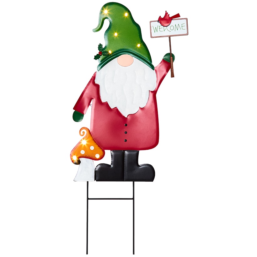 Lighted LED Holiday Welcome Gnome Garden Stake