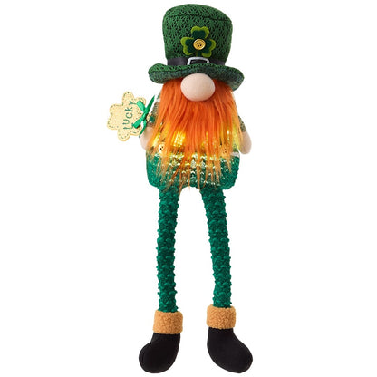 St Patrick's Lighted Green Leprechaun Gnome Shelf Sitter