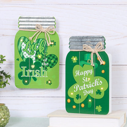 Valentine's and St Patrick's Lighted Mason Jar Wall Plaque With Saying