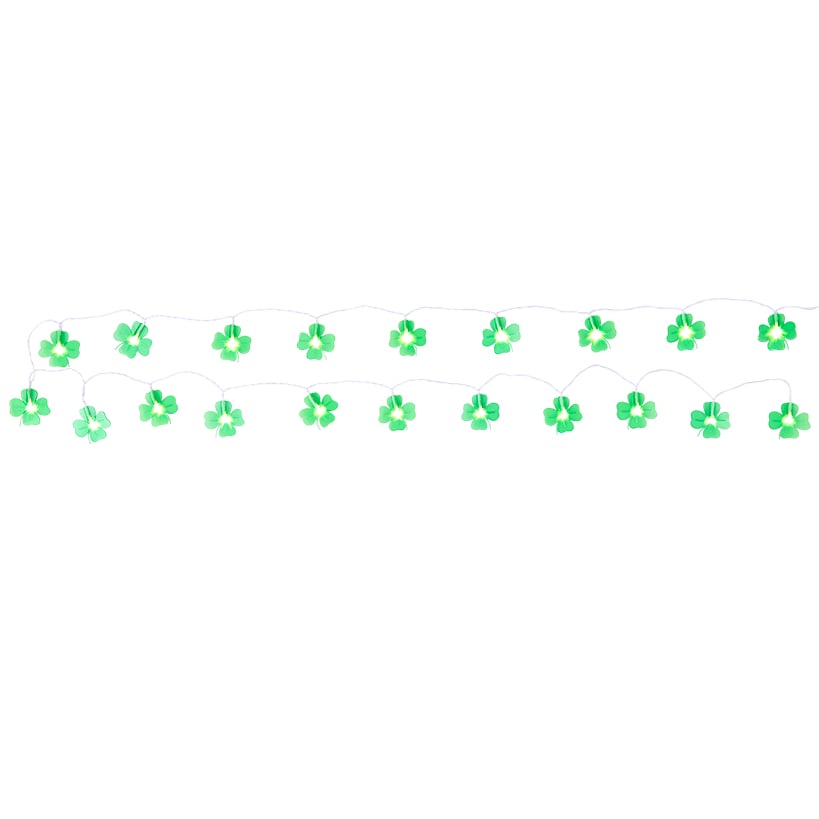 St Patrick's Lighted Green Shamrock Garland - Battery Operated
