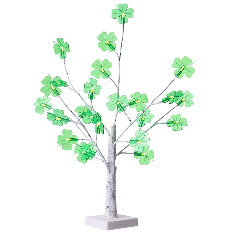 St Patrick's Lighted Green Shamrock Tree - Battery Operated