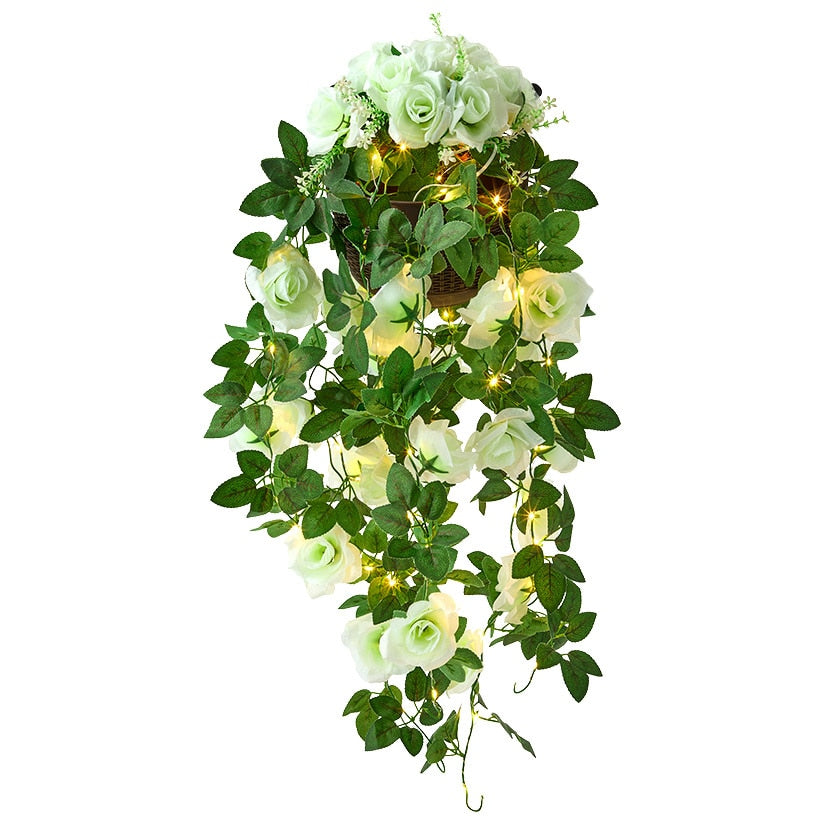 lighted hanging plants Lakeside Lighted Wall Hanging Flower Cascade-Cottagecore