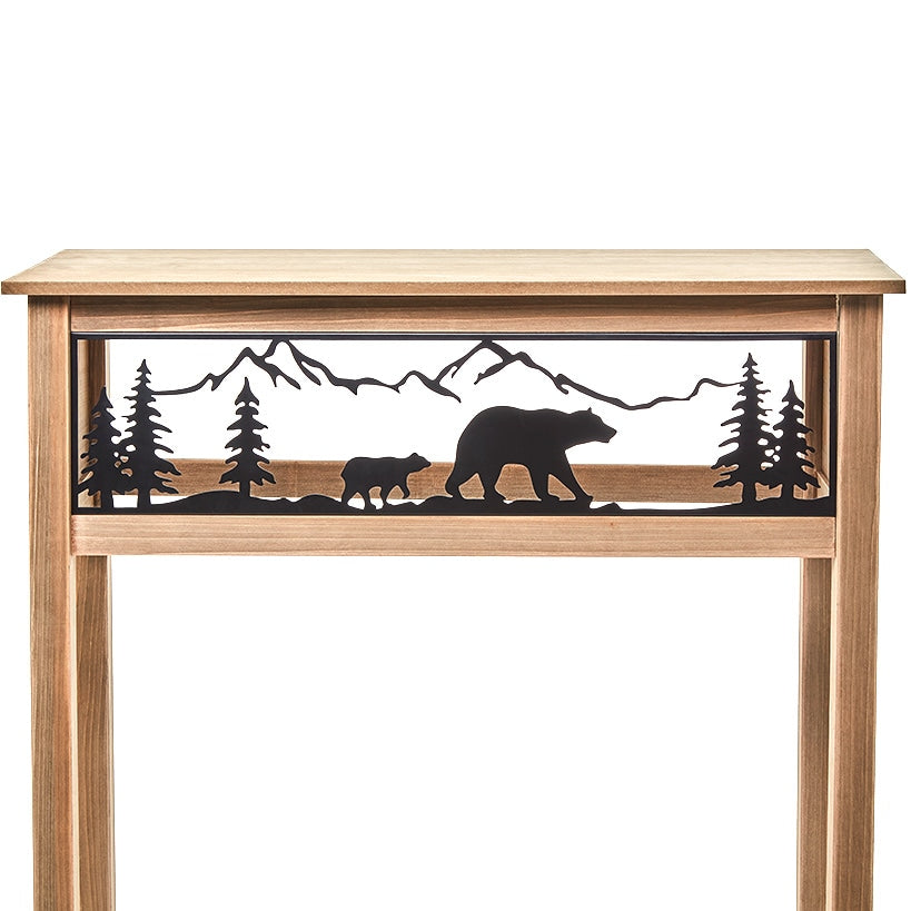 Lodge Wood Console Table with Metal Bear Accents