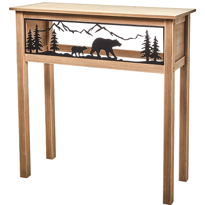 Lodge Wood Console Table with Metal Bear Accents