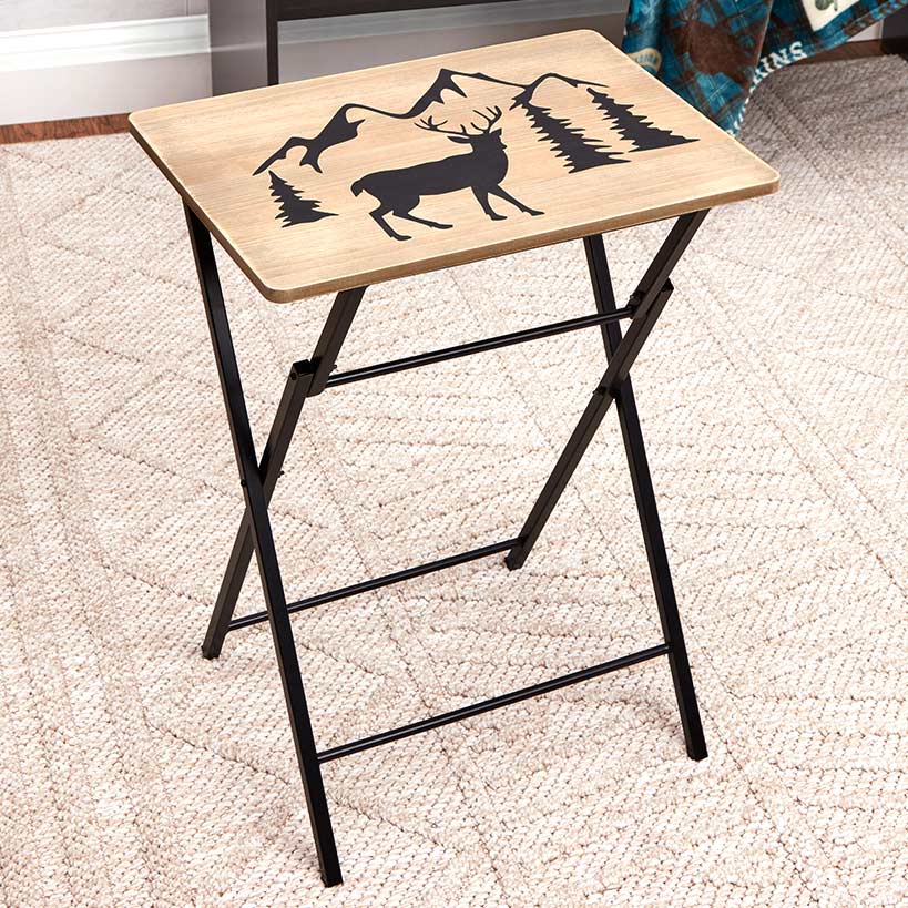 Portable Wood Folding Tray Table in Lodge Design - Bear or Deer#select-table_deer