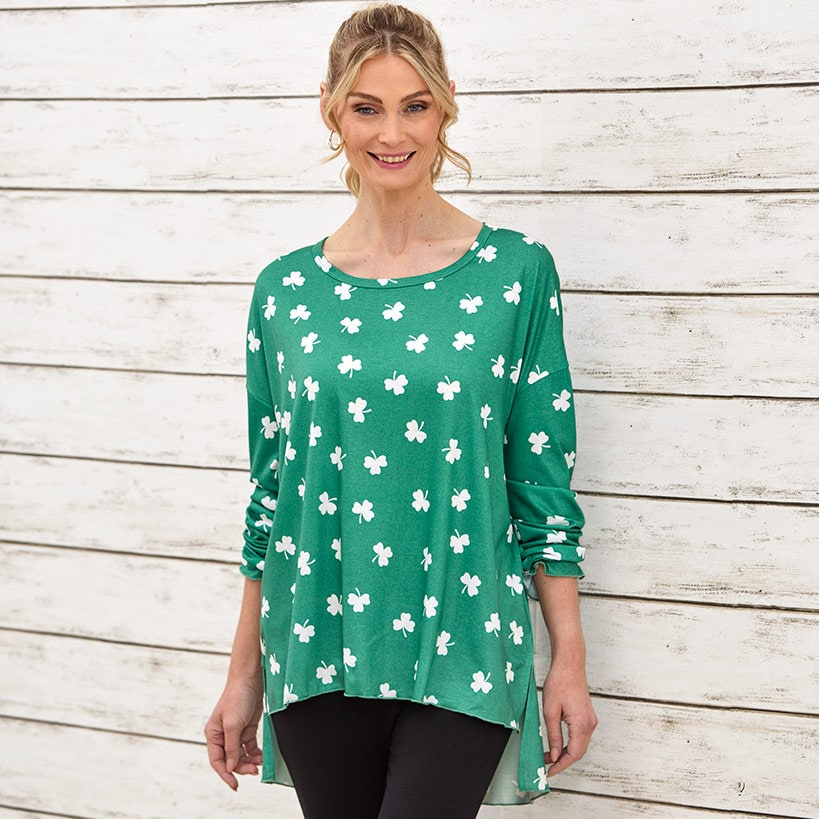 St. Patrick's Day Long Sleeve Women's T Shirt Shamrock Clovers#select-design_clovers