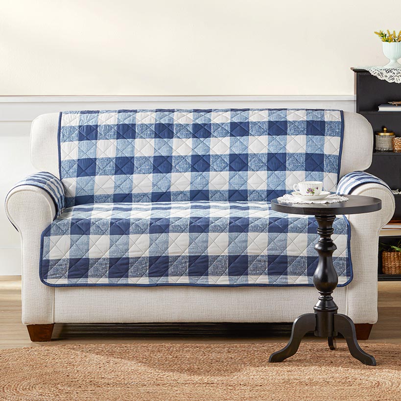 Sargasso Sea Buffalo Plaid Sofa Cover