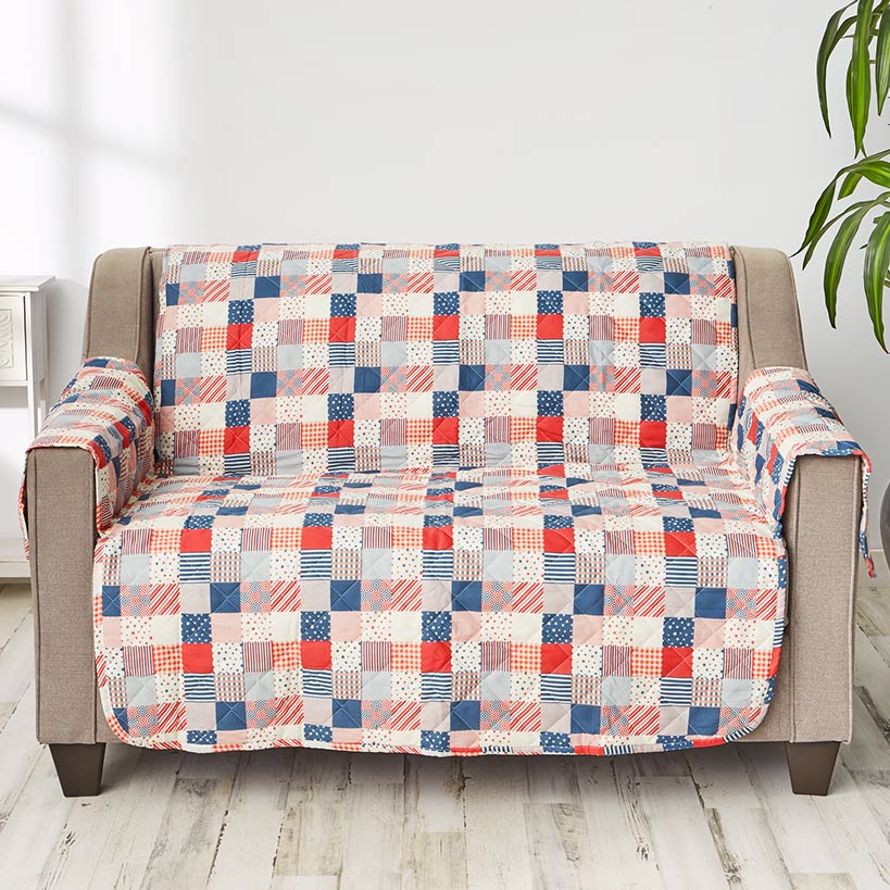 Patriotic Check Quilted Furniture Cover Loveseat or Sofa