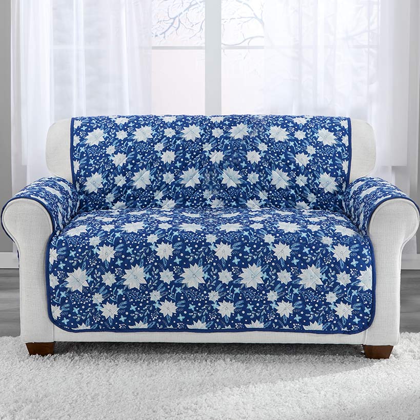 Christmas Blue Floral Chair Furniture Protector