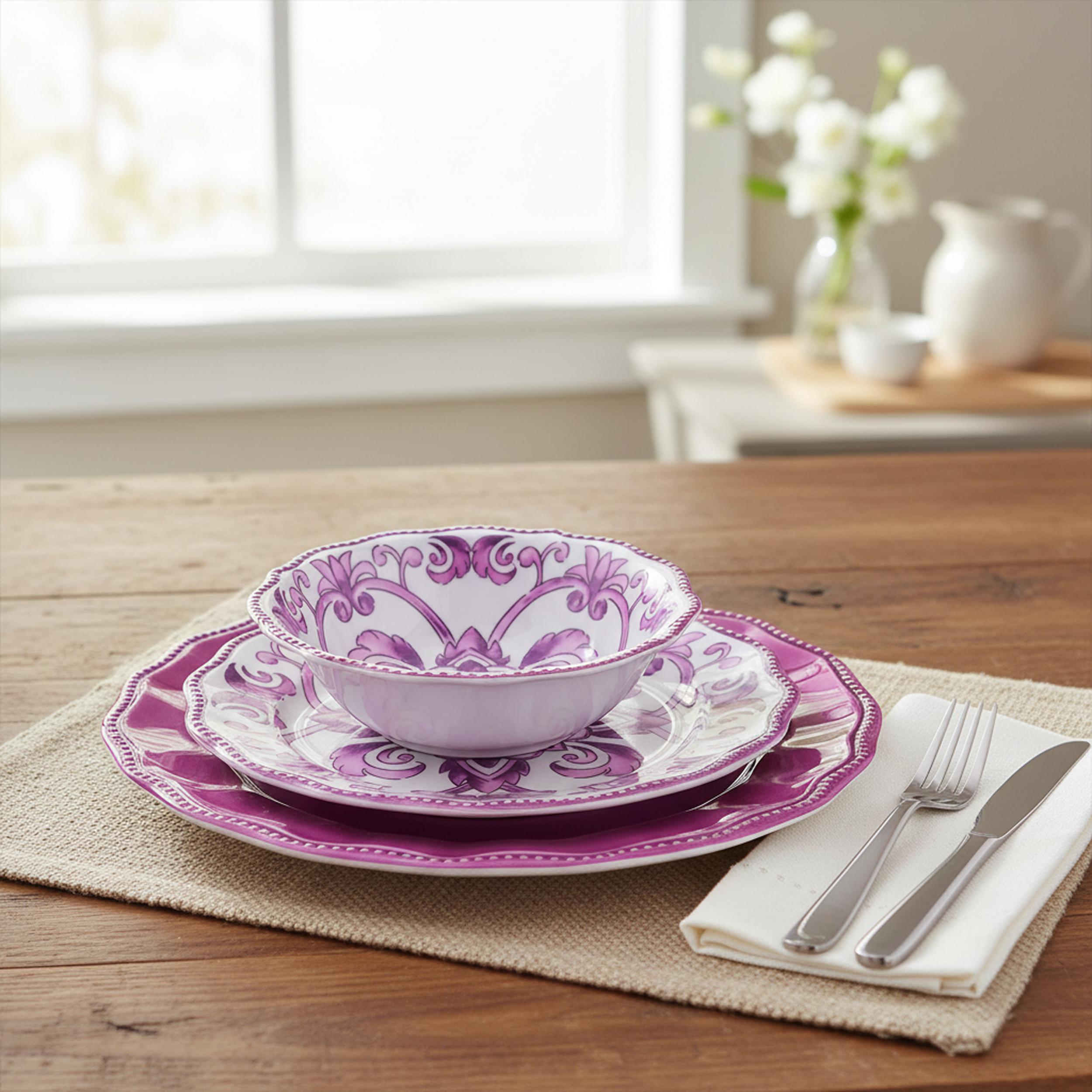 Scalloped Edge Melamine Dinnerware 12 Pc. Set