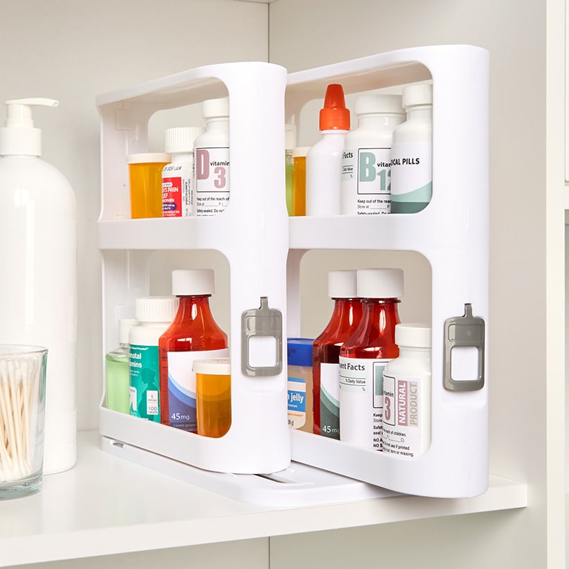 Medicine Cabinet Bathroom Organizer - Pull-Out and Rotate