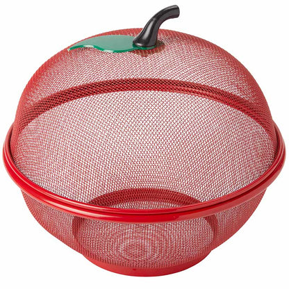 Mesh Wire Apple Shaped Fruit Basket with Lid Fruit Bowl Cover 2 Pc