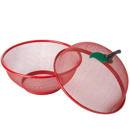 Mesh Wire Apple Shaped Fruit Basket with Lid Fruit Bowl Cover 2 Pc