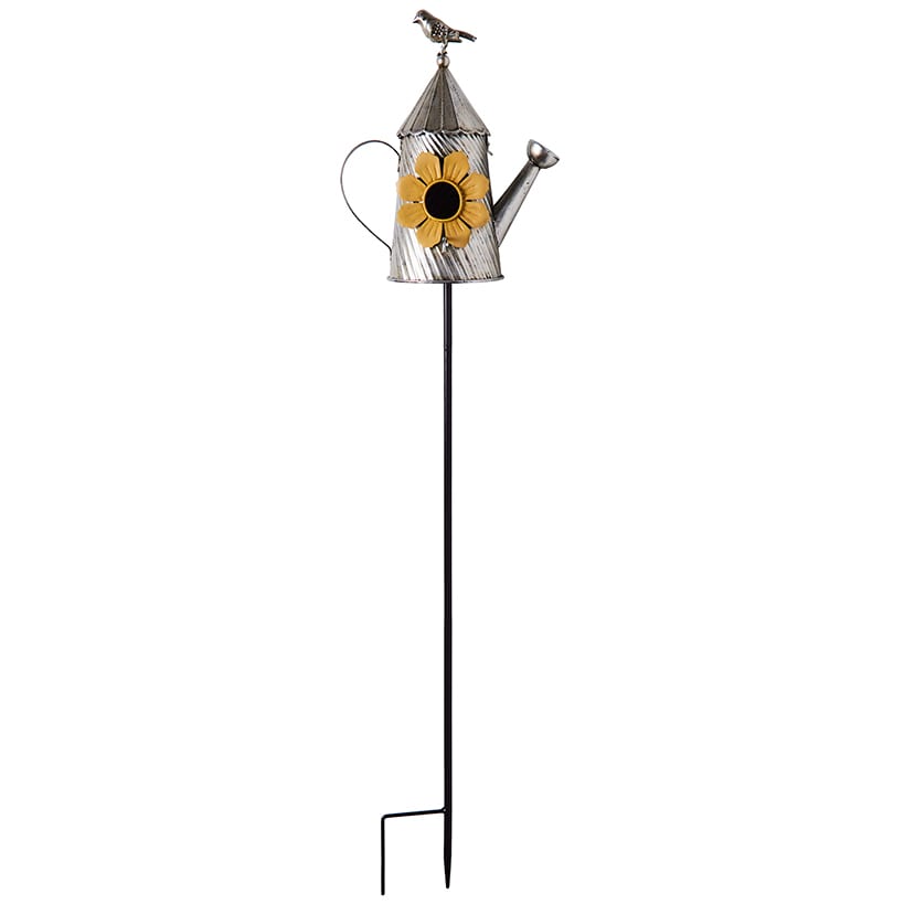 Metal Birdhouse Garden Stakes – Yellow, Red, and Blue Colors#select-color_yellow