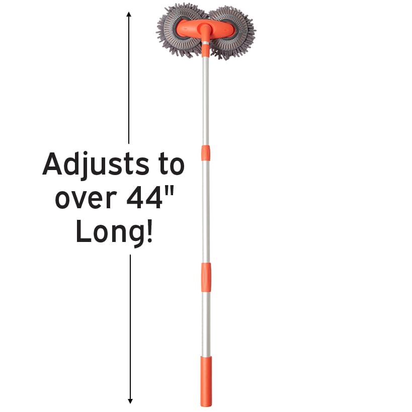 Microfiber Car Cleaning Brush with Double Mop, Extends 44" Long