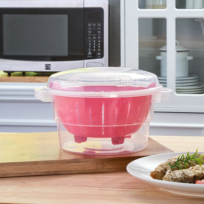 Compact Microwave Rice Cooker or Vegetable Steamer with Lid