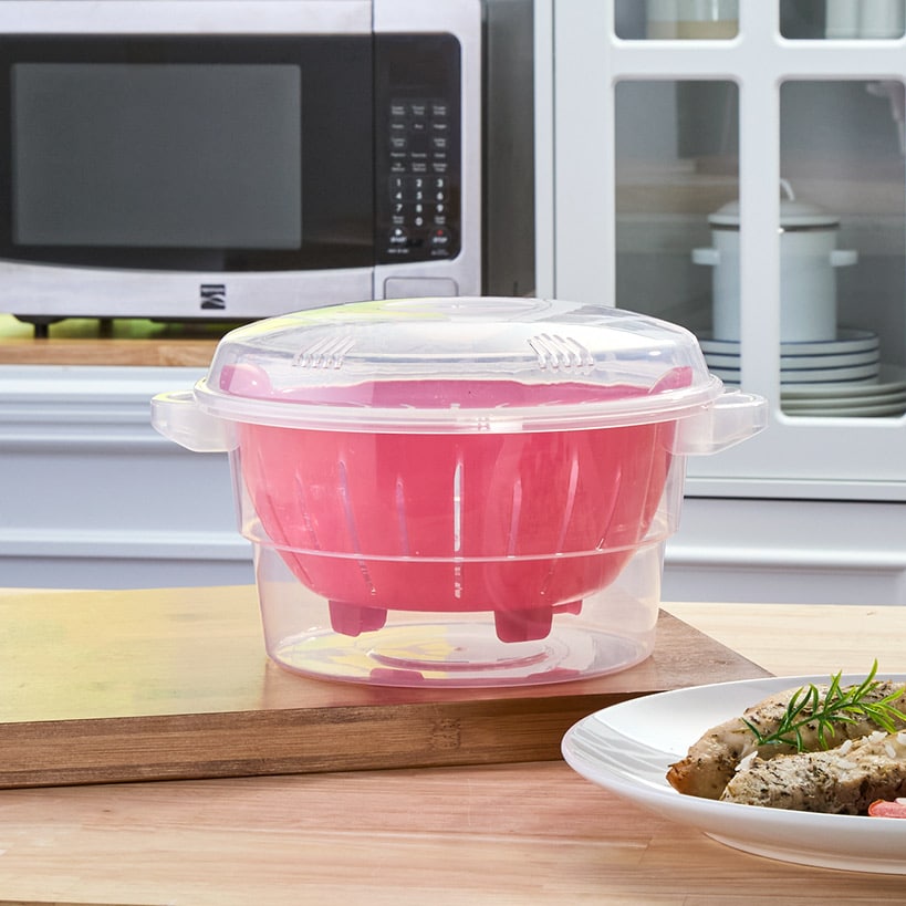 Compact Microwave Rice Cooker or Vegetable Steamer with Lid