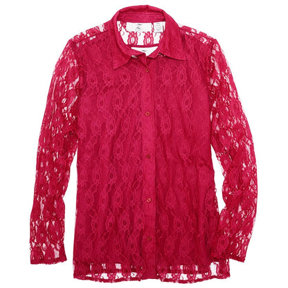 Women's Lace Long Sleeve Button Up Blouse