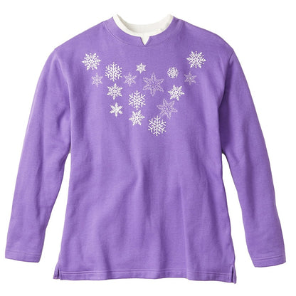 Women's Holiday Sweatshirt with Embroidered Snowflakes